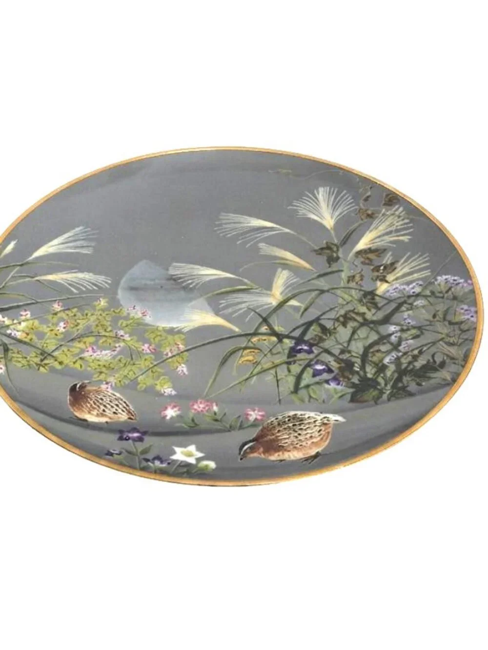 Vintage Painted Ceramic Dinner Plate Naoka Nobata 1979 Quails September